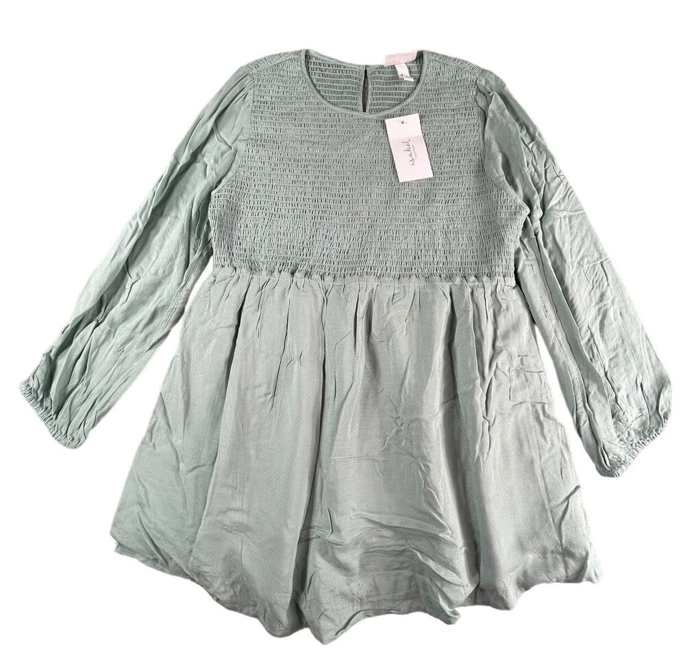 Isabel Maternity Shirt Womens Large Green Long Sleeve Smocked Tunic Blouse NWT